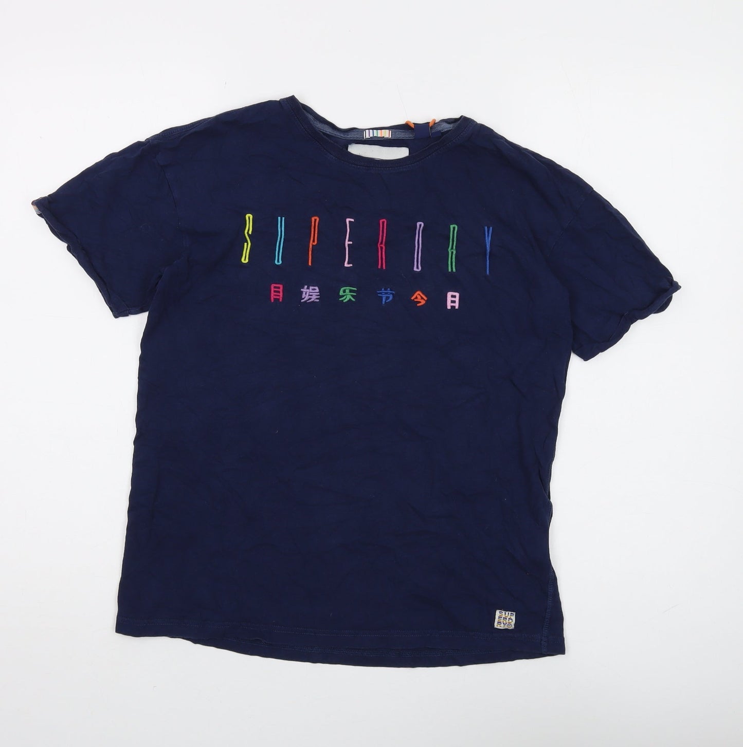 Superdry Women's Blue Embroidered T-Shirt - Size 8