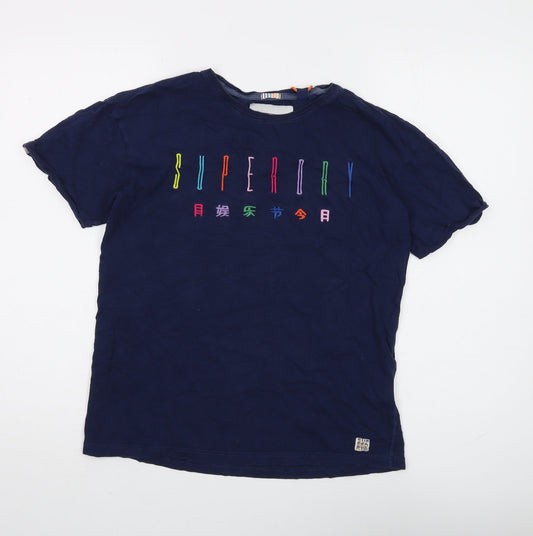 Superdry Women's Blue Embroidered T-Shirt - Size 8