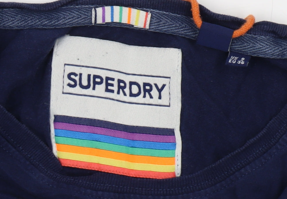 Superdry Women's Blue Embroidered T-Shirt - Size 8