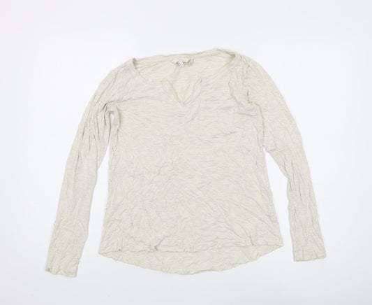 FatFace Women's Beige Long Sleeve V-Neck Top UK 8