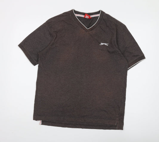 Slazenger Men's Brown V-Neck T-Shirt Medium
