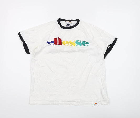 Ellesse Unisex White Ringer T-Shirt UK 6