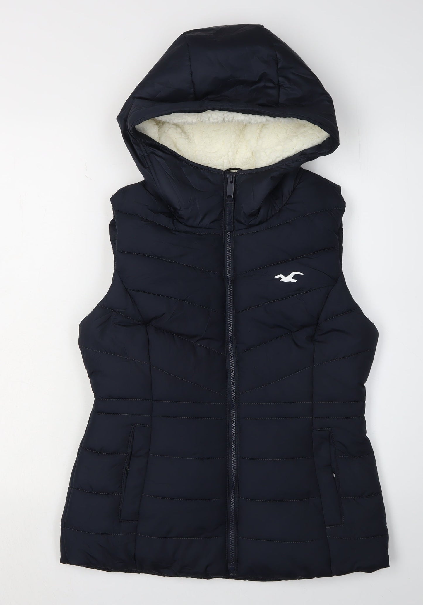 Hollister Women's Black Hooded Puffer Waistcoat S