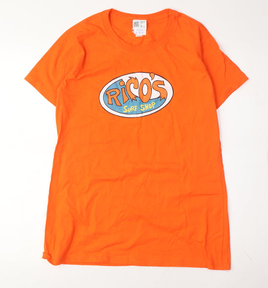 Disney Womens Orange T-Shirt M Crew Neck Beach
