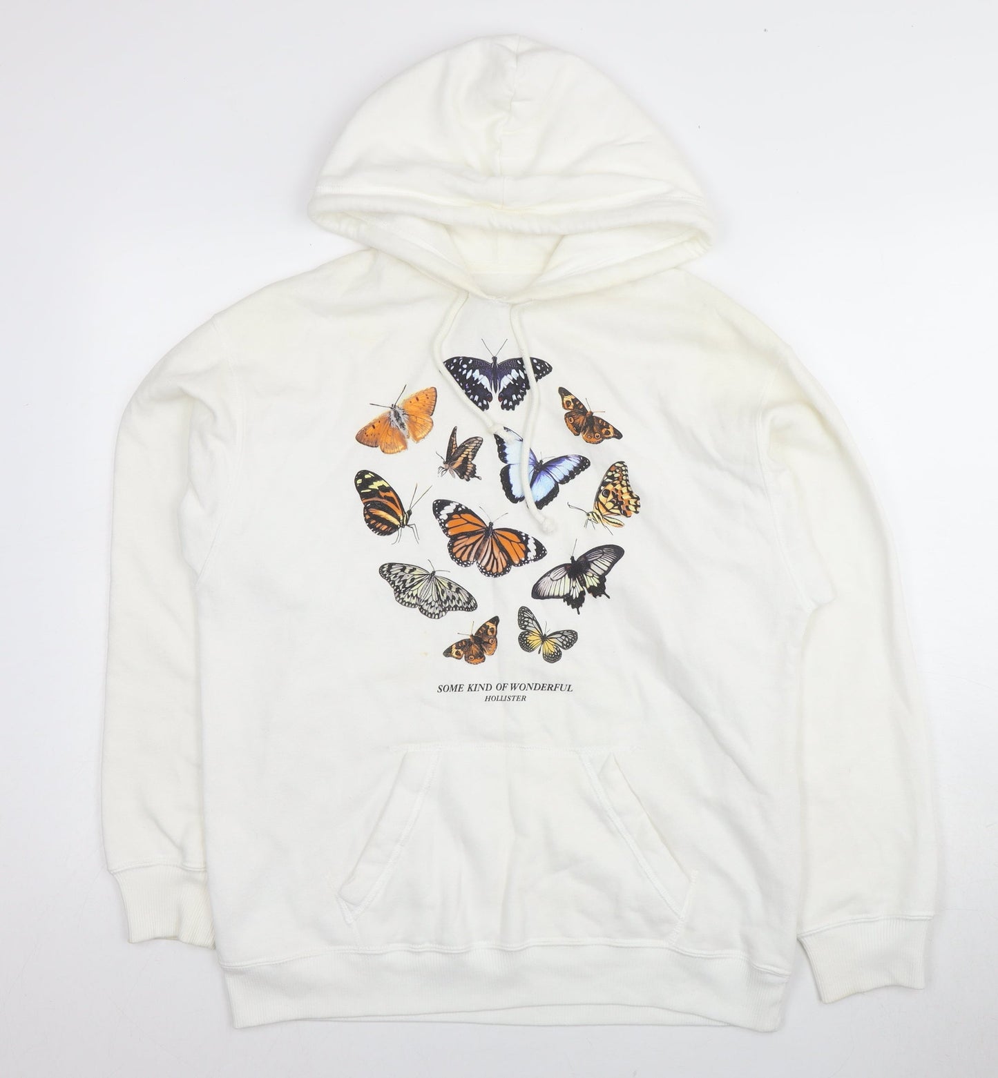 Hollister Unisex White Graphic Hoodie XS