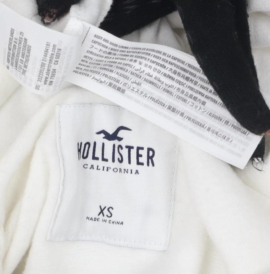 Hollister Unisex White Graphic Hoodie XS