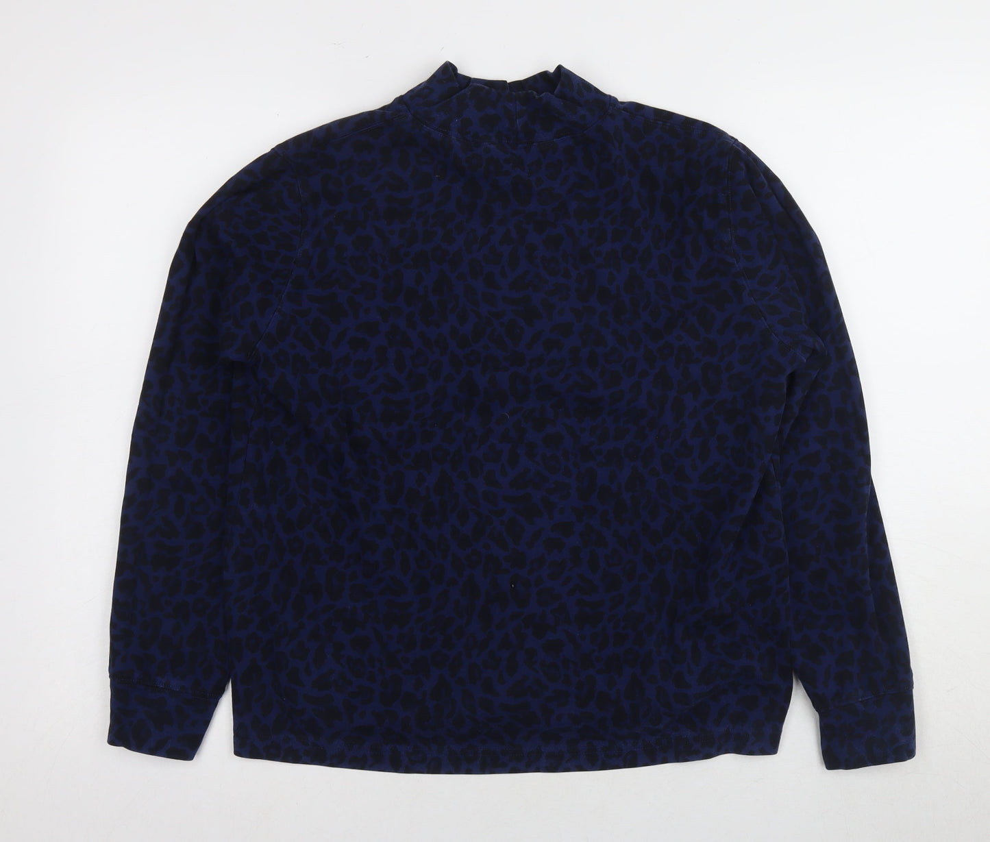 Lands' End Women's Blue Mock Neck Animal Print Top M