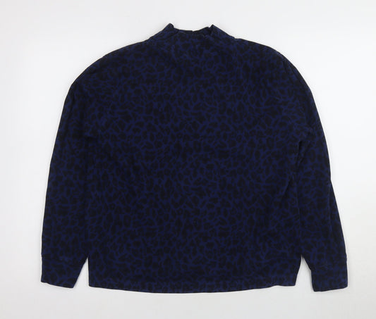 Lands' End Women's Blue Mock Neck Animal Print Top M