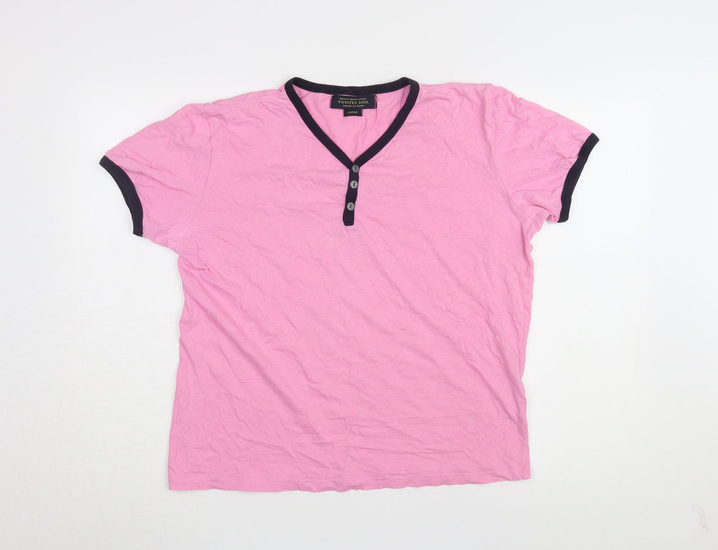 Twisted Soul Women's Pink Henley Ringer T-Shirt - L