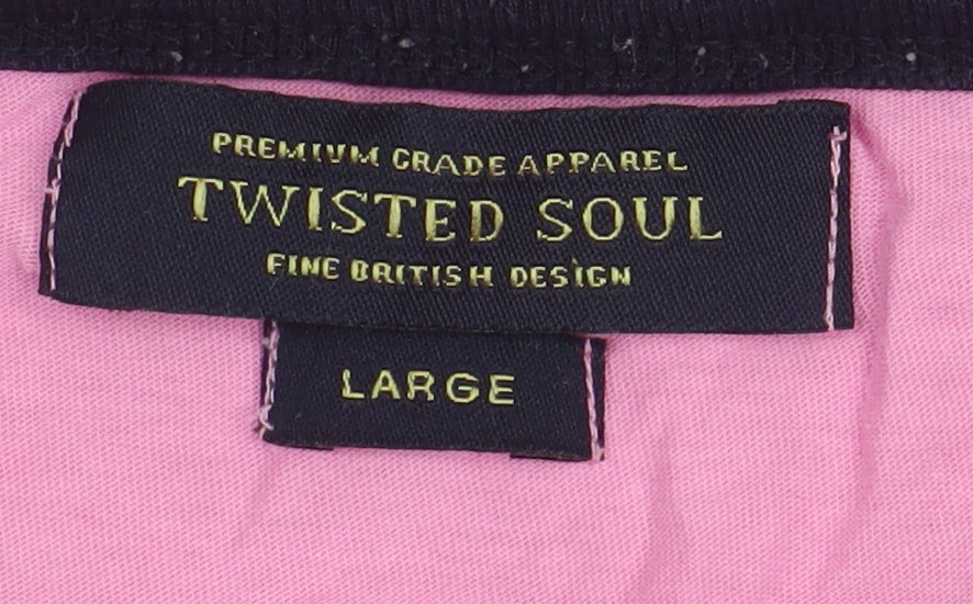 Twisted Soul Women's Pink Henley Ringer T-Shirt - L