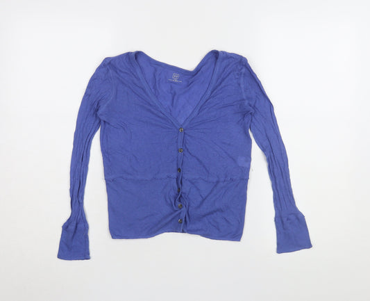 GAP Women's Blue XS Button-Up V-Neck Top