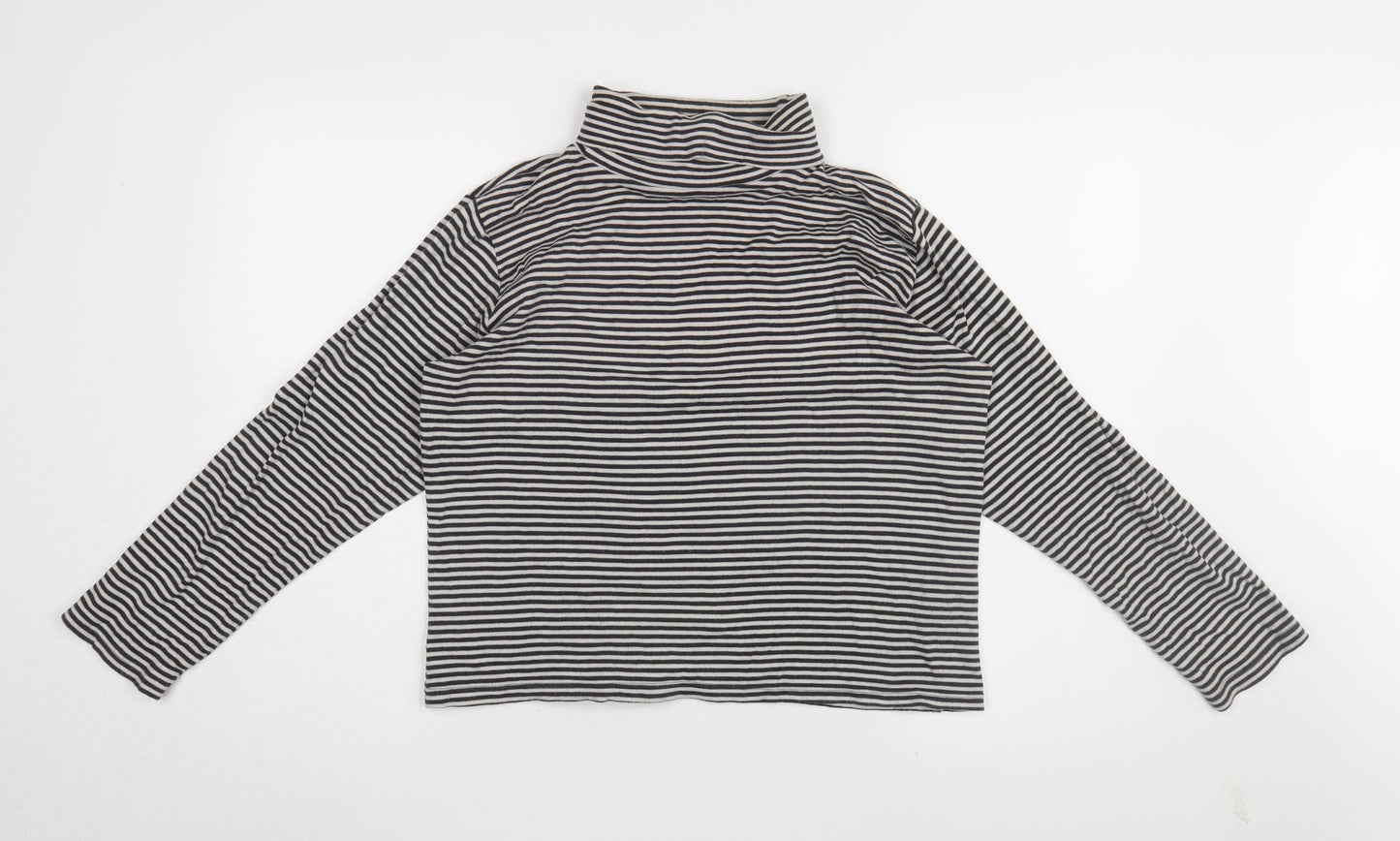 EWM Women's Black Striped High Neck Long Sleeve Top Size L
