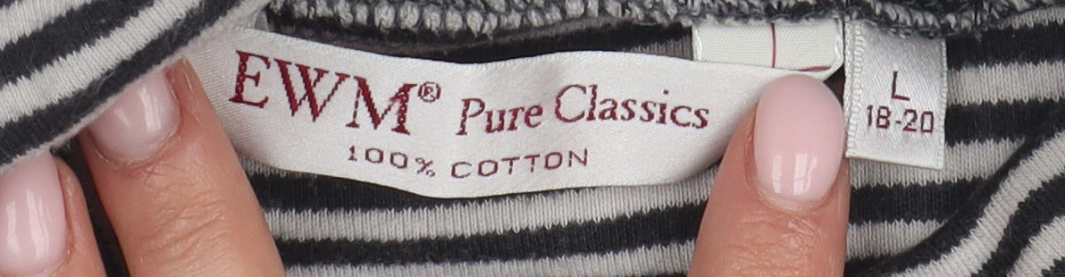 EWM Women's Black Striped High Neck Long Sleeve Top Size L