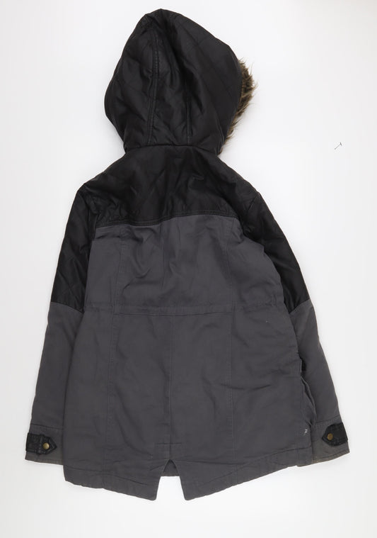 Mado Unisex Grey Parka Jacket Size 12 with Fur Trim