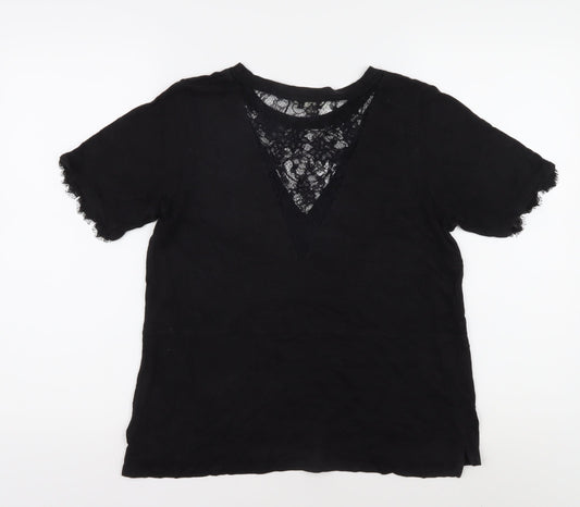 Whistles Women's Black Lace V-Neck T-Shirt L