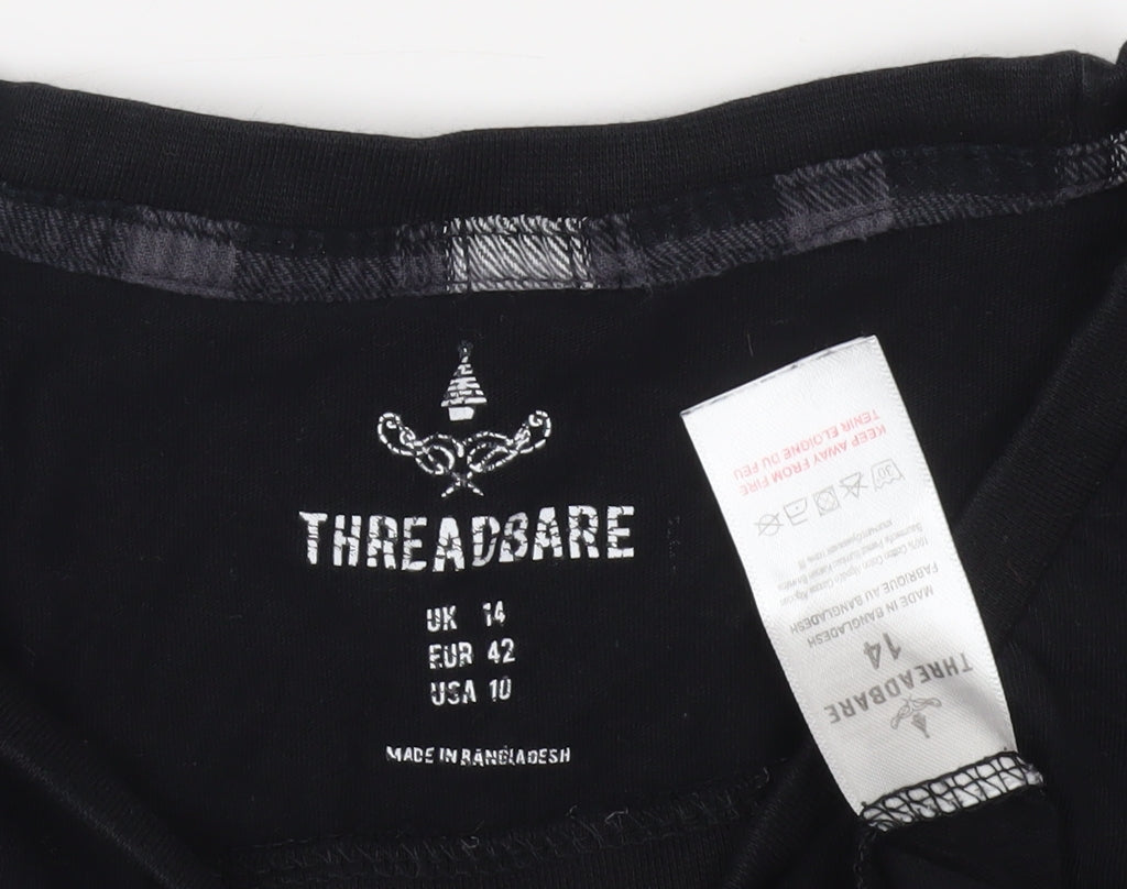 Threadbare Women's Black Christmas T-Shirt, Size 14, Cotton