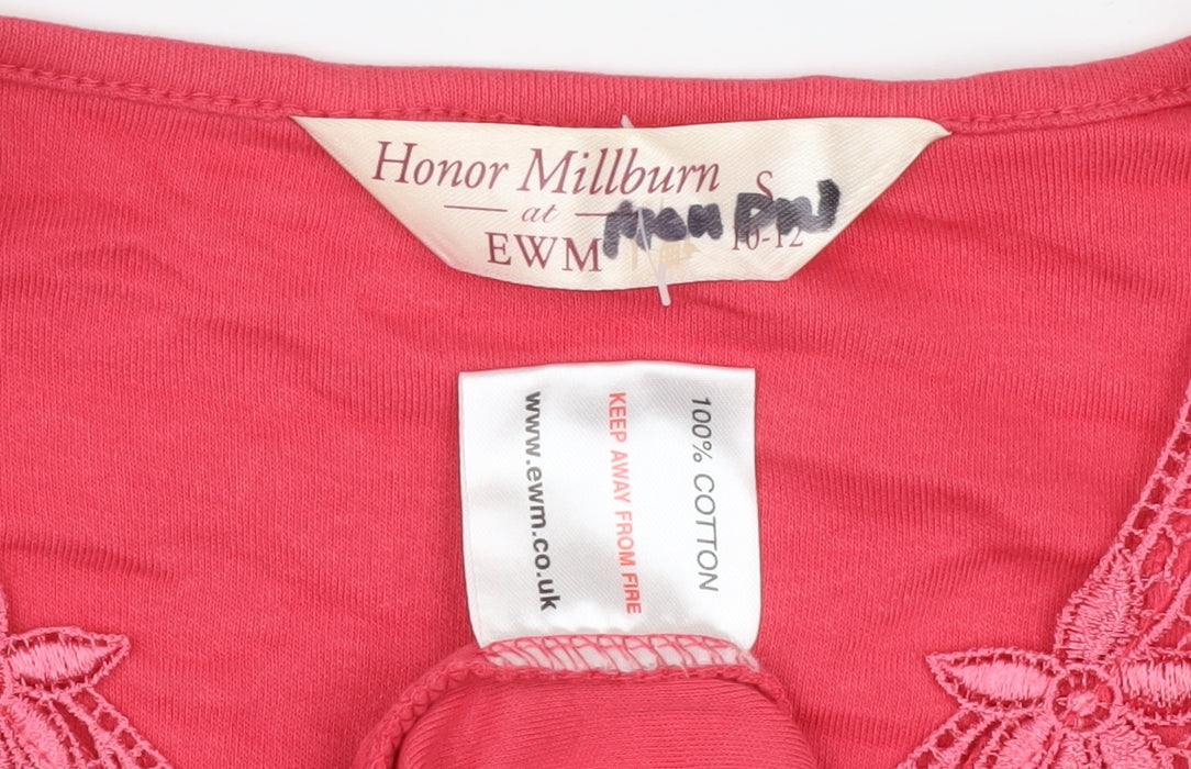 Close-up detail of Honor Millburn Women's Pink Embroidered T-Shirt