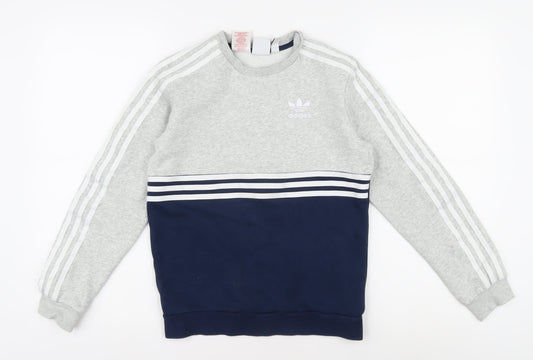 Adidas Boys Grey Blue Sweatshirt 12Y Logo Pullover