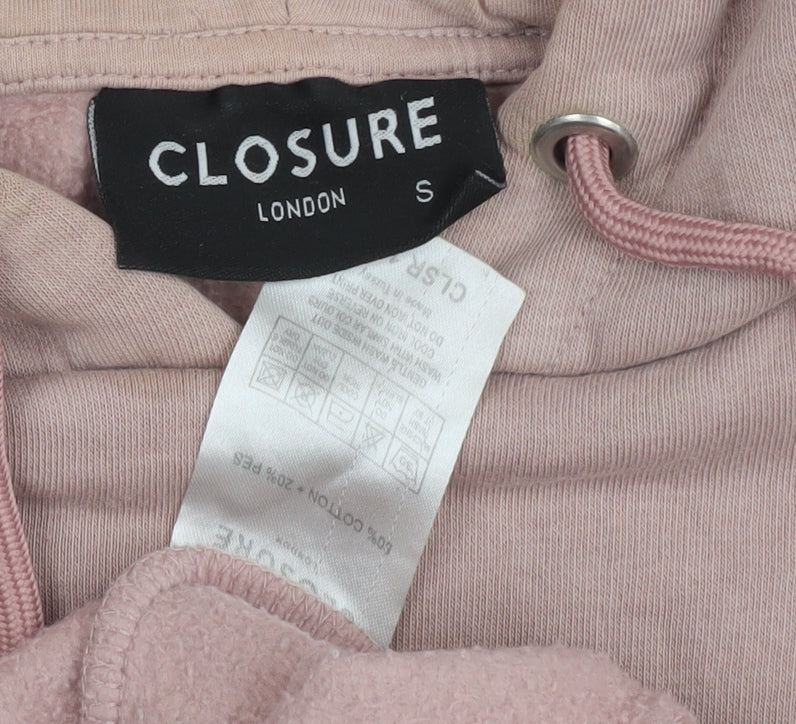 Close-up detail of Closure Pink Women's Hoodie S Pullover with Logo