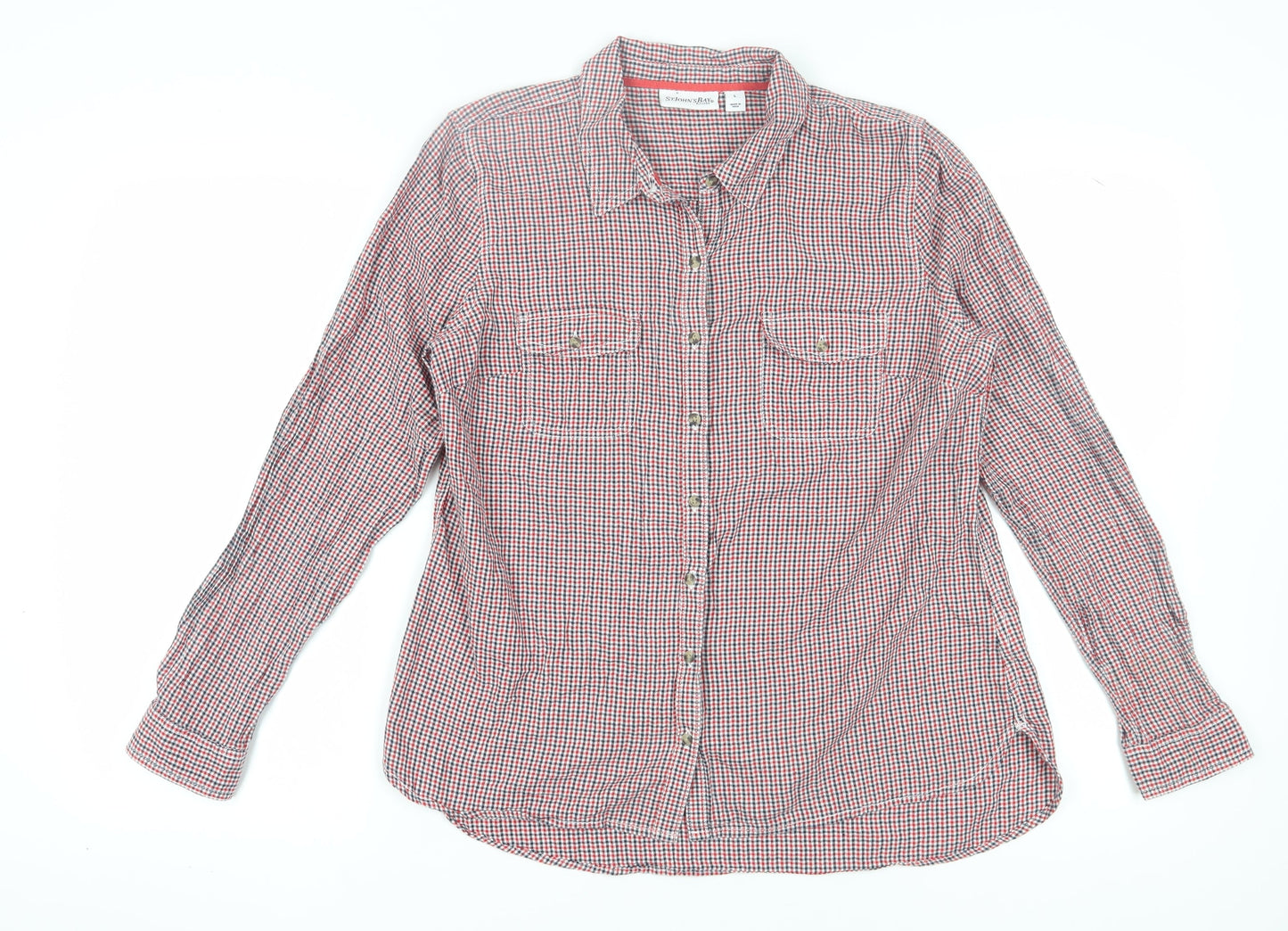 St. John's Bay Women's Red Check Button-Up Shirt, L