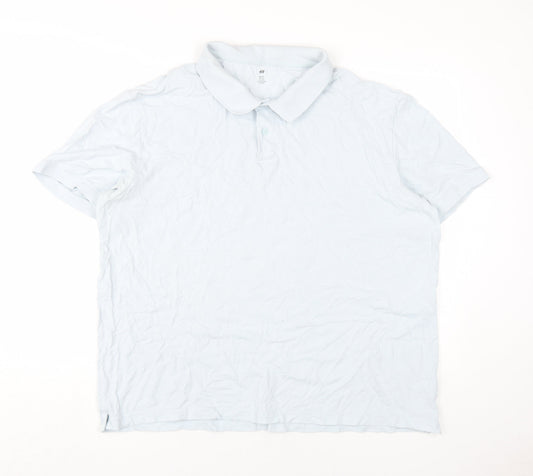 H&M Men's White Cotton Polo Shirt 2XL Short Sleeve
