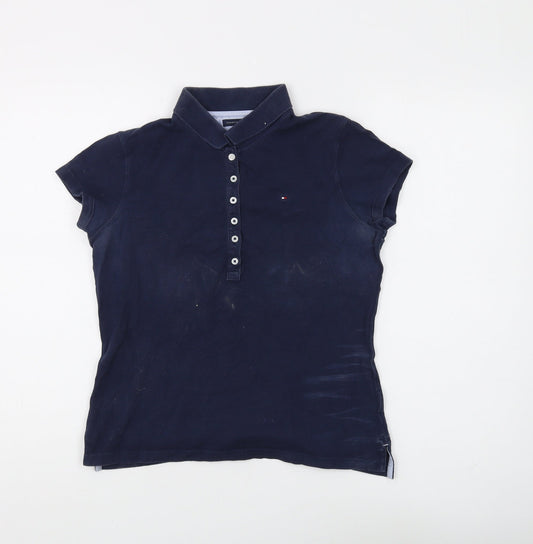 Tommy Hilfiger Women's Blue Slim Polo Shirt M