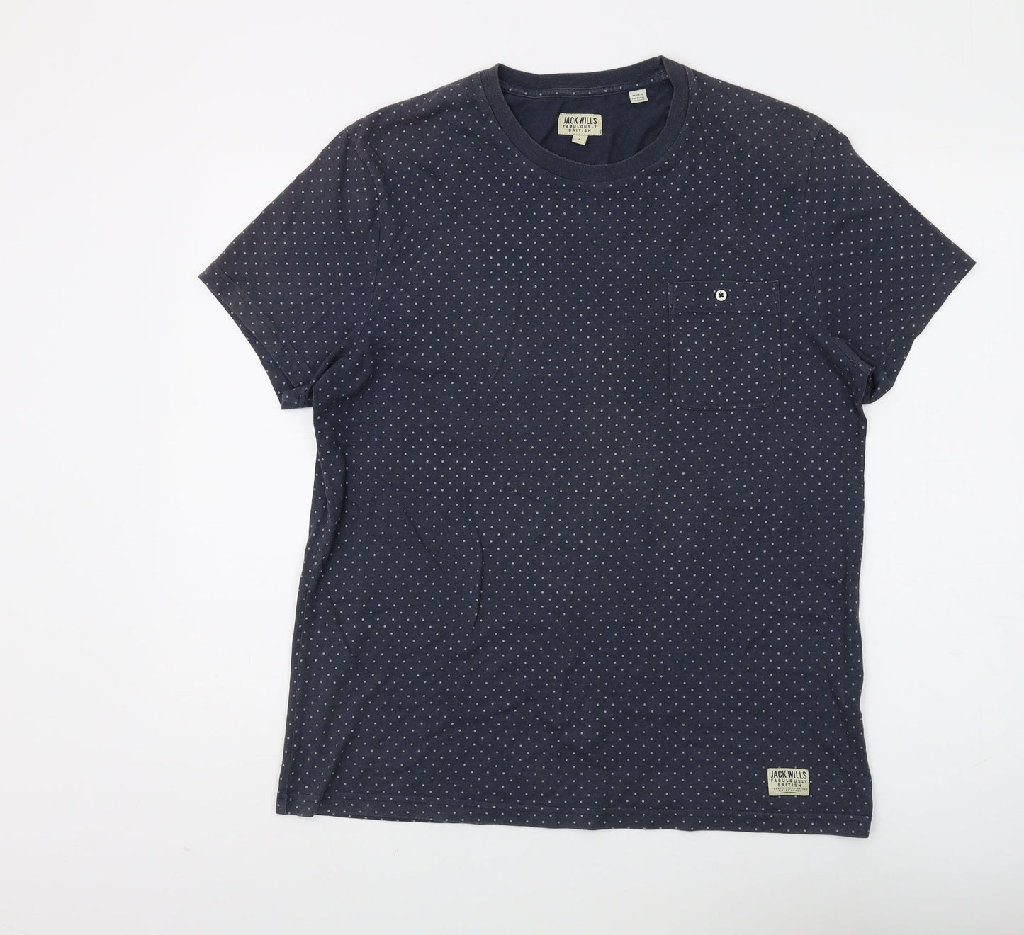 Jack Wills Men's Blue Polka Dot Crew Neck Tee L