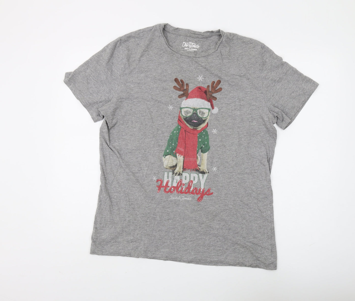 Jack & Jones Grey Christmas Dog Graphic Print T-Shirt XL