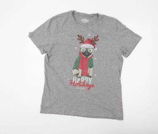 Jack & Jones Grey Christmas Dog Graphic Print T-Shirt XL