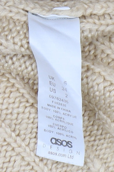 Close-up detail of ASOS Women's Beige High Neck Chunky-Knit jumper