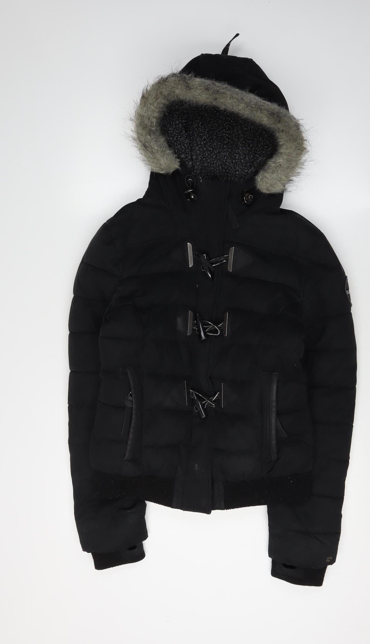 Superdry Women's Black Puffer Jacket M Cropped Hooded