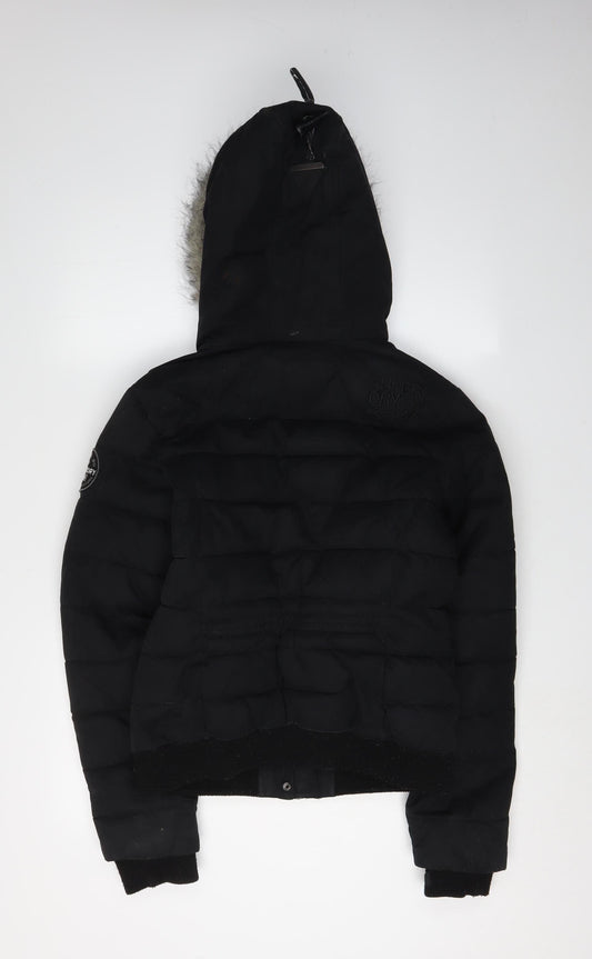 Superdry Women's Black Puffer Jacket M Cropped Hooded