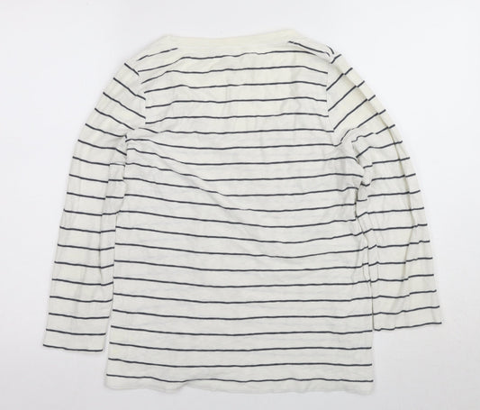 J.CREW Women's White Striped T-Shirt, Size L, Classic Style