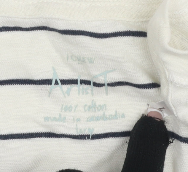J.CREW Women's White Striped T-Shirt, Size L, Classic Style
