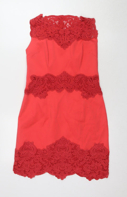 Karen Millen Women's Red Lace Knee Length Sheath Dress