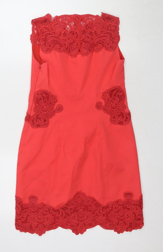 Karen Millen Women's Red Lace Knee Length Sheath Dress