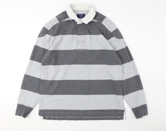 Charles Tyrwhitt Men's Grey Striped Long Sleeve Polo L