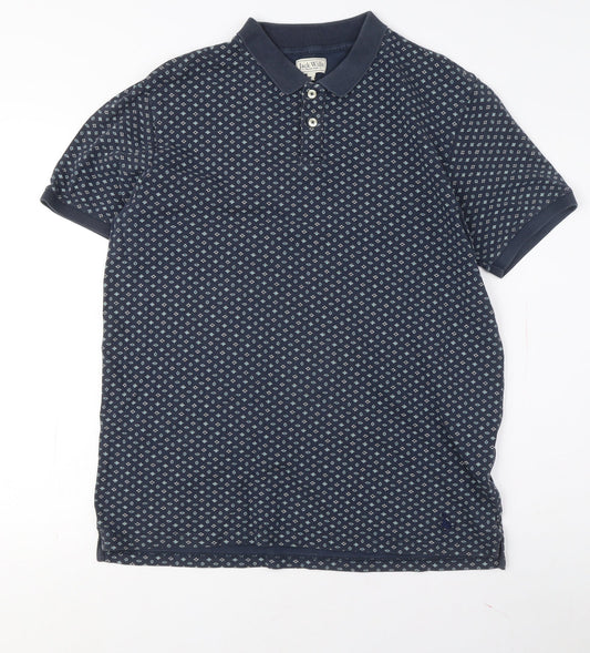 Jack Wills Men's Blue Geometric Polo Shirt L