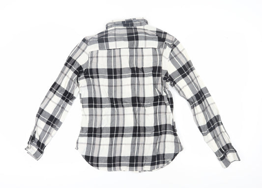 American Eagle Women's Black Plaid Button-Up Shirt S