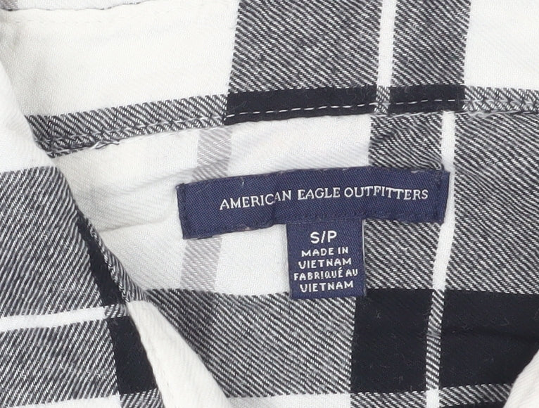 American Eagle Women's Black Plaid Button-Up Shirt S