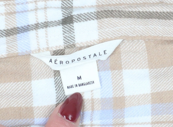 Aeropostale Women's Beige Plaid Button-Up Shirt M