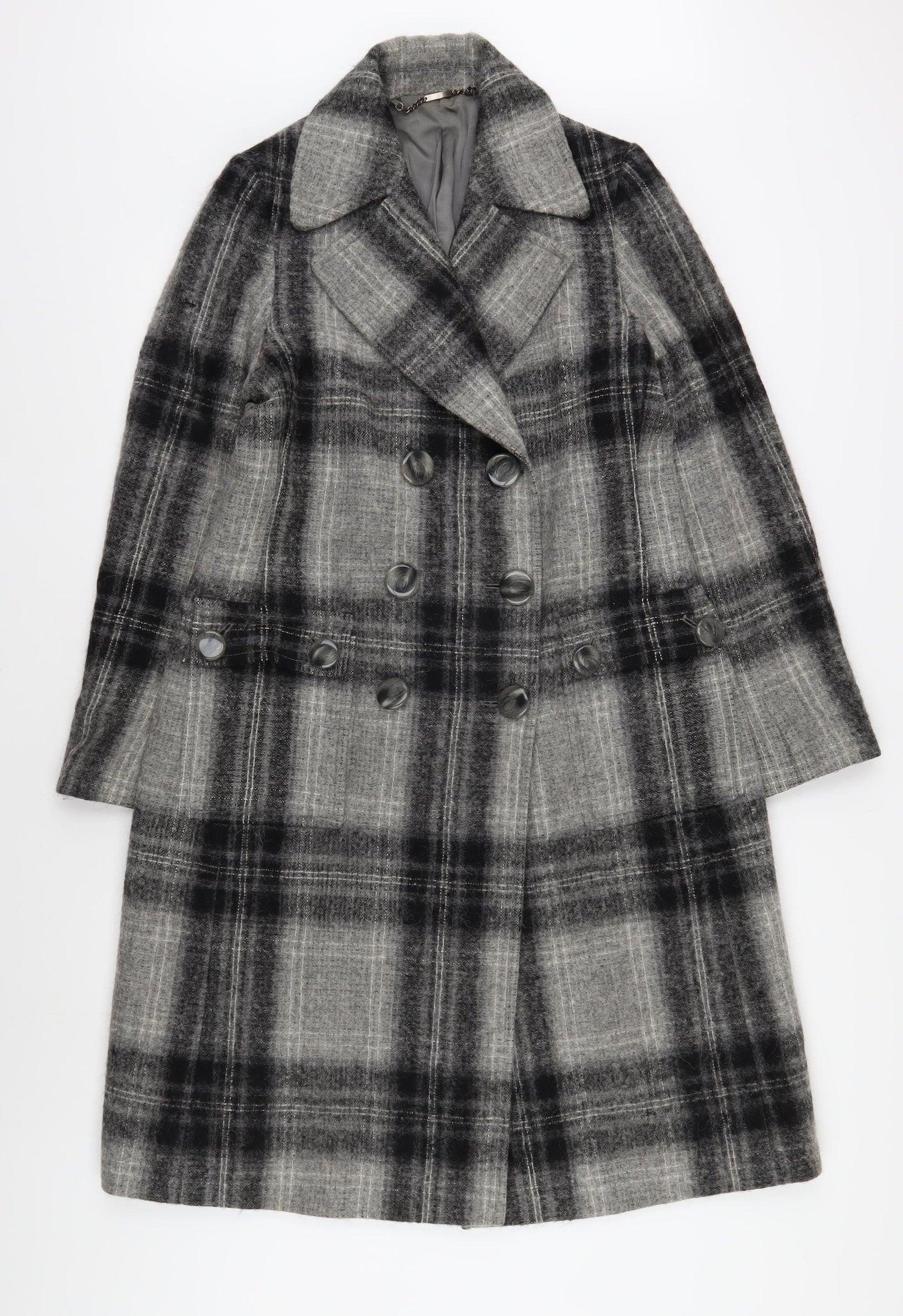 Austin Reed Women's Grey Plaid Mid-Length Overcoat Size 12