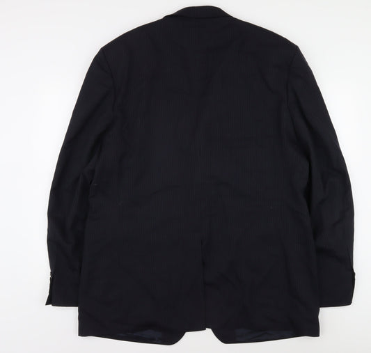 Men's Blue Wool Blend Suit Jacket 46L Striped