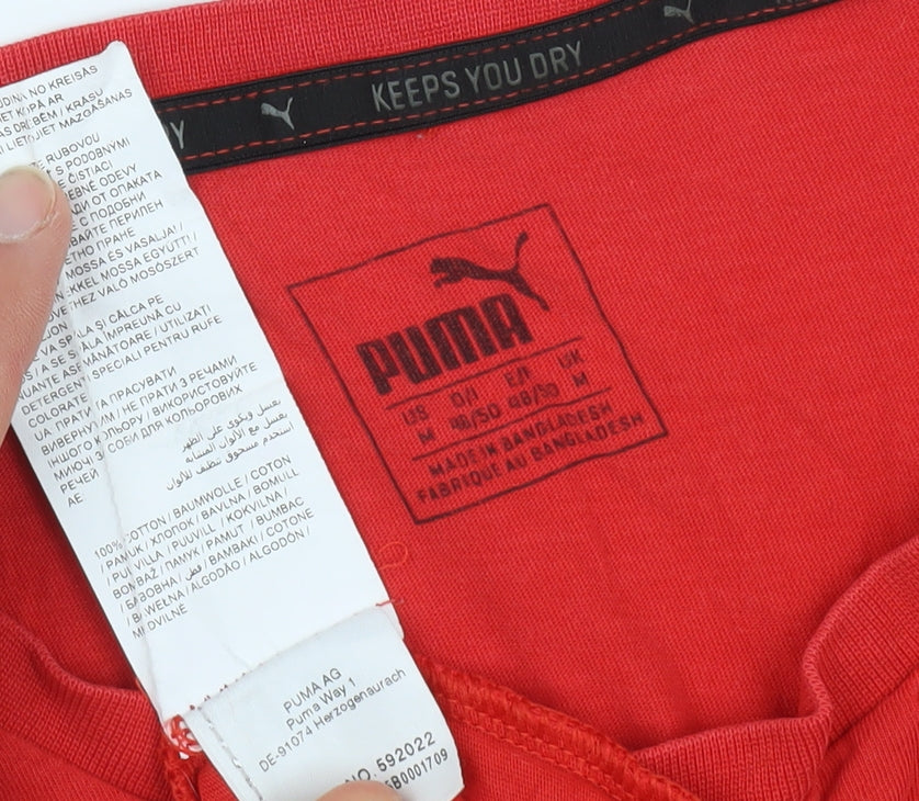 Puma Men's Red Crew Neck Logo M T-Shirt - Regular Fit