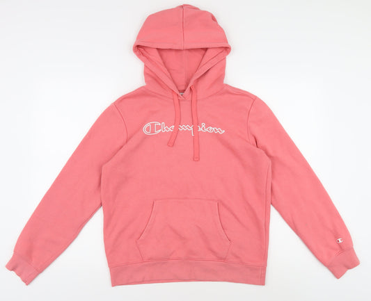 Champion Unisex Pink Pullover Hoodie M Lightweight Logo