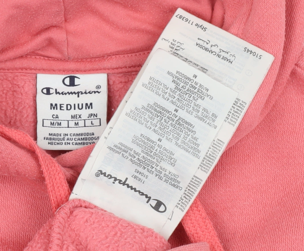 Champion Unisex Pink Pullover Hoodie M Lightweight Logo