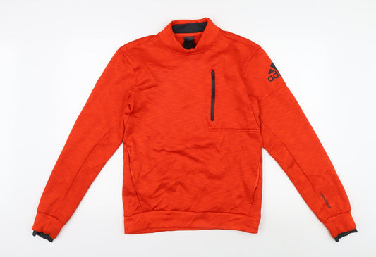 Adidas Men's Orange Pullover Sweatshirt, Mock Neck, Logo