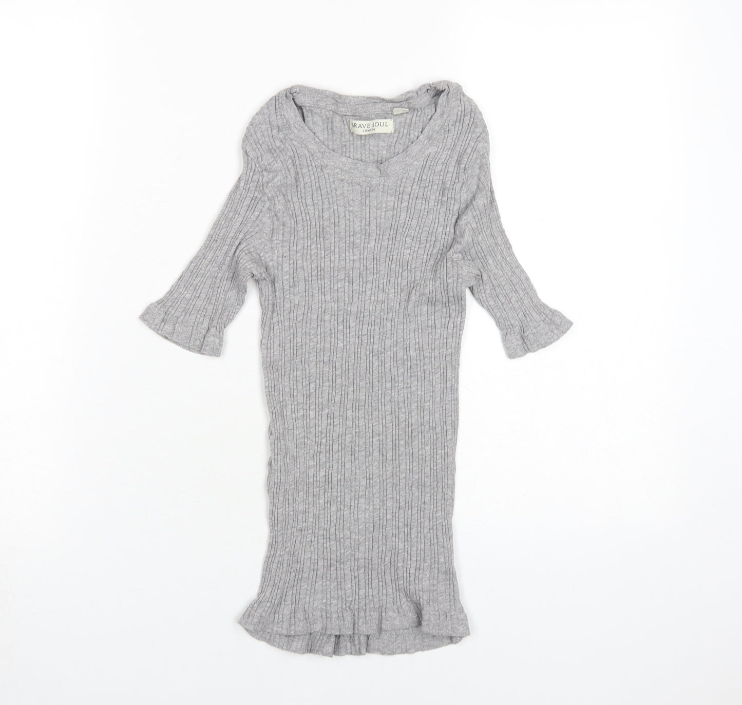 Brave Soul Women's Grey Ribbed Knit Tunic, M