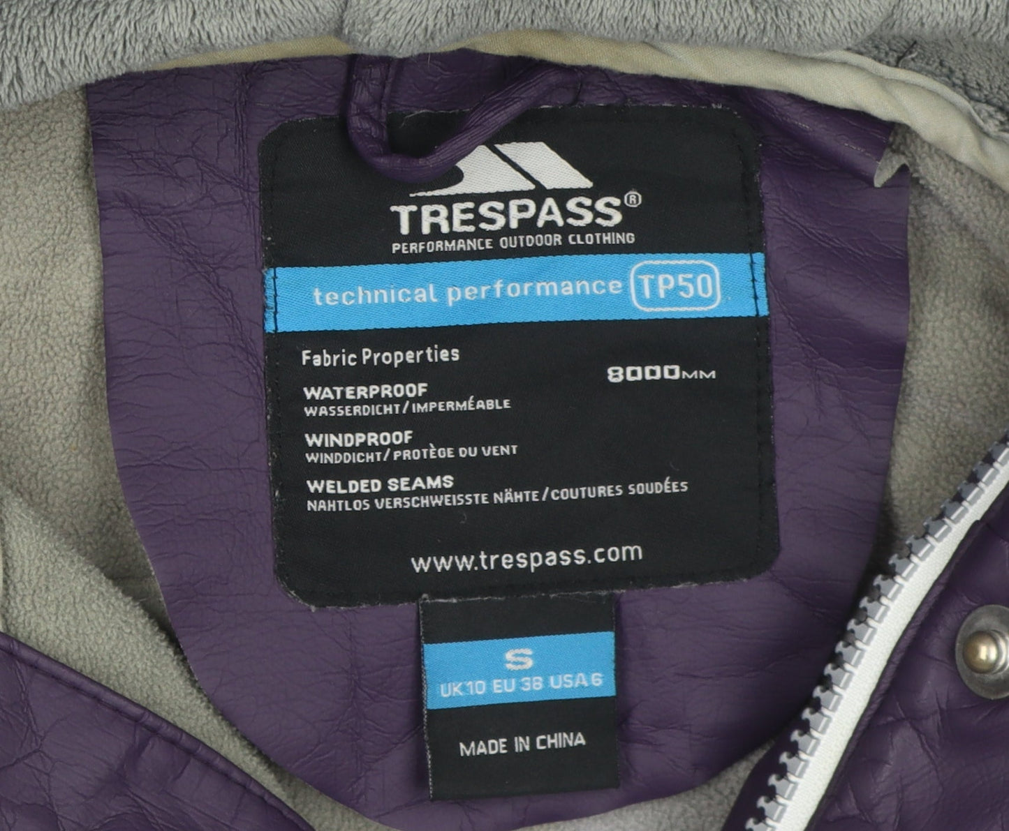 Trespass Women's Purple Waterproof Parka Jacket Size 10