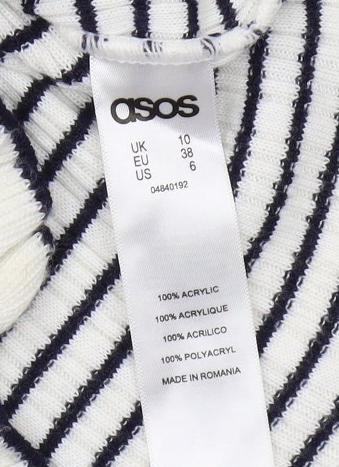 Close-up detail of ASOS Women's Black Striped V-Neck jumper -, size 10